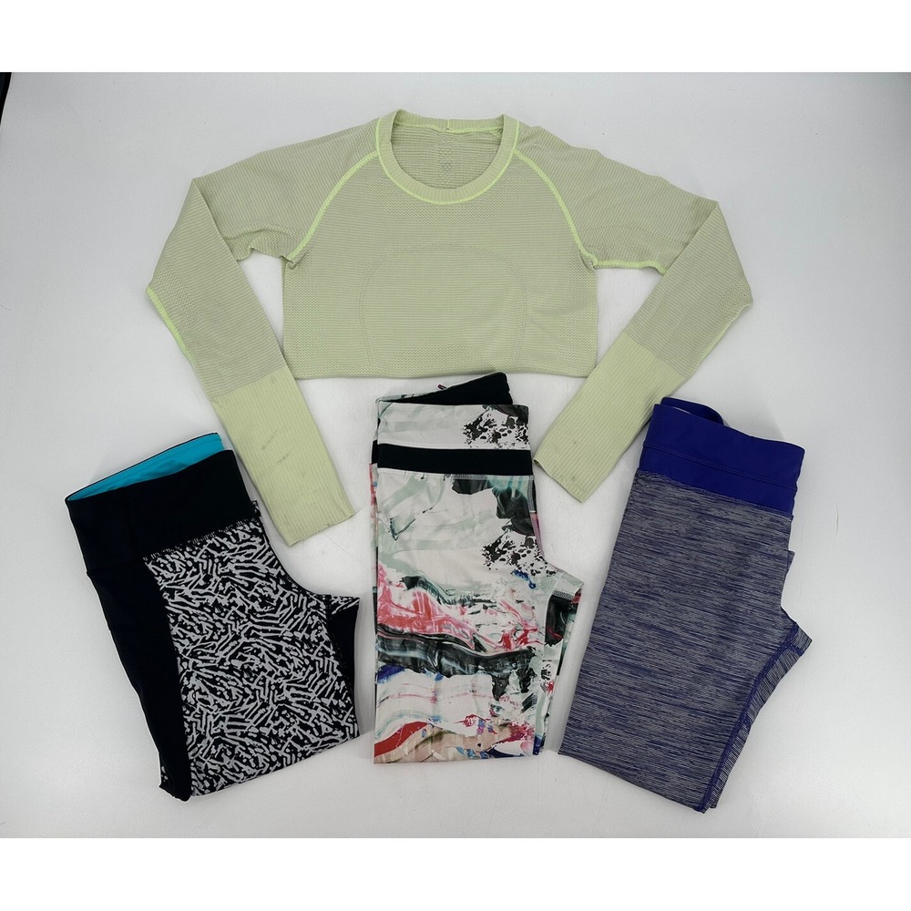 Lot of 4 Lululemon Cropped Leggjngs & Long Sleeve Shirt Womens Size 6 Multicolor